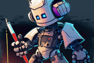 A robot holds a pen, ready to do some e-signing.