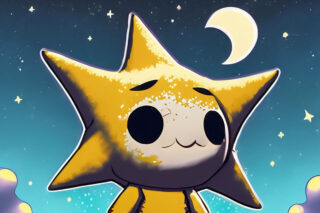 A cartoon star looks up at the moon.