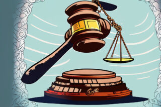 A gavel and scales, manga style.