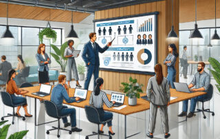 An illustration of a bustling startup office in New Zealand.